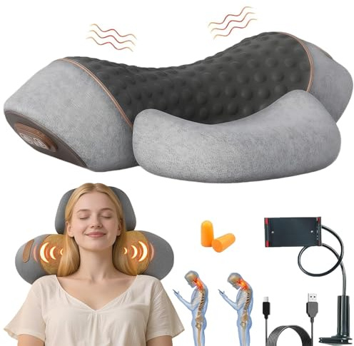 Thera Kissen 3 in 1 Therapie Kissen, Nackenmassagegerät mit Wärme, 26° Thera Kissens mit Zervikale Traktion, Wohltuende Wärme, Therapeutische Massage, Lindert Nacken Schulterschmerzen(Hellgrau)