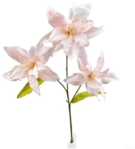3 huvuden konstgjorda liljeblommor med sammets-finish kronblad och flexibla stjälkar för bröllopshallsdekoration, fotograferingsbakgrunder och kontor (rosa)