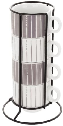 KASANOVA Lot de 4 tasses à café Mix et Match gris avec support