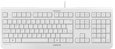 CHERRY KC 1000, Clavier Filaire, Disposition UK (QWERTY), Plug & Play Via Un Port USB, Design Plat, Frappe silencieuse, Blanc grisé
