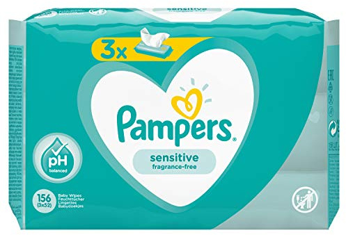 Pampers Sensitive 81687195 Baby-Feuchttücher, 52 Stück, (Wet Baby Wipe, Plastikbeutel, Mädchen/Jungen, Türkis, Weiß, Deutschland, Aqua, Citric Acid, Peg-40 Hydrogenated Castor Oil, Sodium Citrate