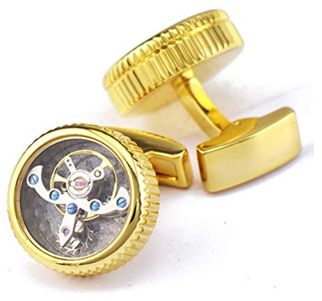 Manschettenknöpfe für Herren, Bewegung Gold Tourbillon Mechanische Uhr Kupfer Manschette Schnalle, Sparkly Geschenk Modisches Shirt Zubehör Für Buchhalter Boss Business Hochzeit Prom Offizieller