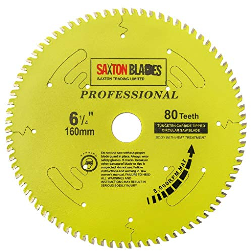 Saxton TCT16080TPRO Lame de scie circulaire de la gamme professionnelle TCT. 160mm 80 les dents, alésage de 20mm, anneau de 16mm Compatible avec Makita Dewalt Bosch Festool TS55