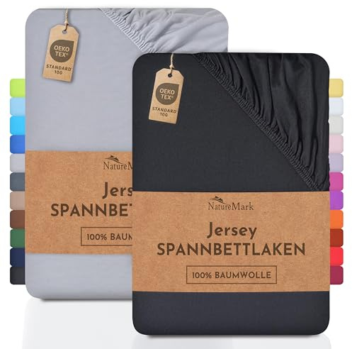 NatureMark 2 sábanas bajeras Ajustables. De algodón. Calidad Ökotex Standard 100, 100% algodón, 2er Pack 90x200 cm - 100x200 cm, Negro/Gris Plata