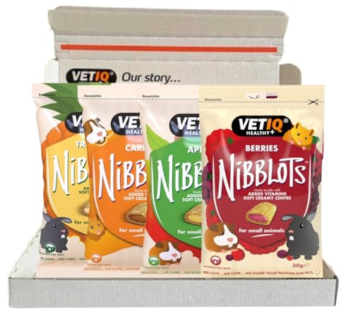 VETIQ Nibblots Treats Multi Pack with Added Vitamins in a Soft Chewy Centre for Small Animals, Suitable For Rabbits, Guinea Pigs & Hamsters, 30 g (Pack of 4)