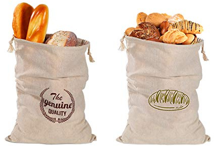 Ahyuan Natural Linen Bread Bags 2Pack 11 x 15 inch 100% Flax Linen for Homemade Bread Reusable Food Storage Bags Reusable Bread Bags for Bakery & Baguette
