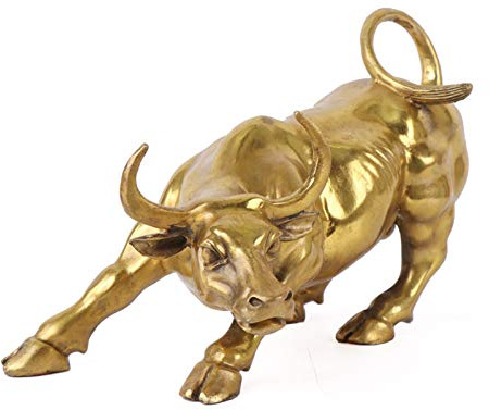 Siunwdiy Golden Wall Street Bull Ochsen Figur Skulptur, Feng Shui Fortune Messingfigur deko Figuren für Wohnzimmer repräsentiert viel Glück der Karriere und Reichtum,Messing,medium