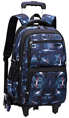BOZONLI Mochilas Escolares con Ruedas para Niños y Niñas Mochila Escolar Trolley para Escuela Primaria y Secundaria, Azul Real, 30×23×46 cm