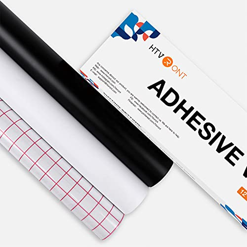HTVRONT Vinylfolie Plotter Rollen, 30,5cm x 152cm, Matte Schwarz und Weiß | 1 Rollen Plotterfolie Selbstklebend, 1 Rollen Übertragungsfolie, Für Abziehbilder, Aufkleber & Bastelschneider