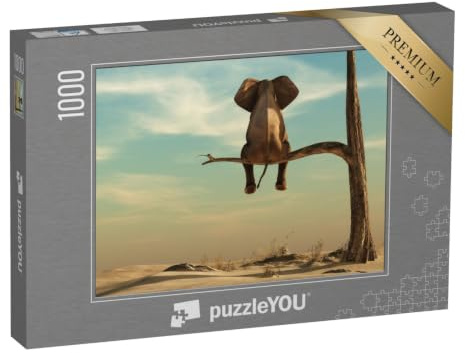 puzzleYOU: Puzzle 1000 Teile „Elefant Steht auf einem dünnen AST, Illustration“ – aus der Puzzle-Kollektion Illustrationen, Kunst & Fantasy
