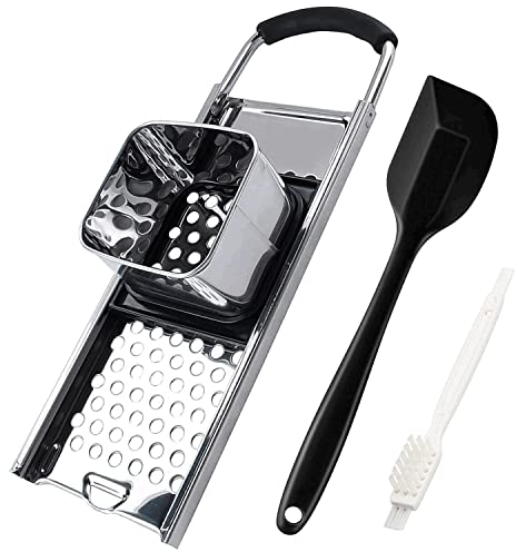 Premium Grade Stainless Steel Spaetzle Maker with Comfort Grip Handle, 11 Inch Large Silicone Spatula - 600°F Heat-Resistant, Homemade German Egg Noodle Dumpling Making Tool Set with Cleaning Brush