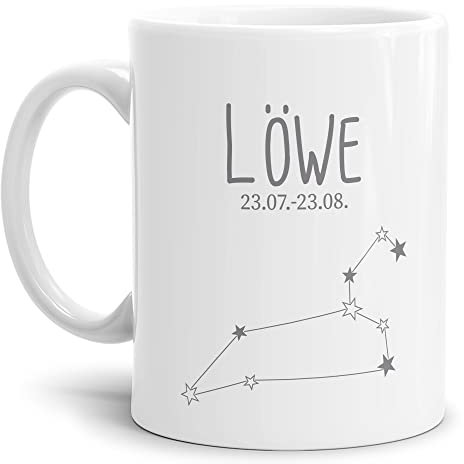 Tasse mit Sternzeichen Löwe - Sternbild Kaffeetasse mit Spruch - Geschenk zum Geburtstag, Horoskop, Astronomie - Keramik Weiß, 300 ml | Löwe