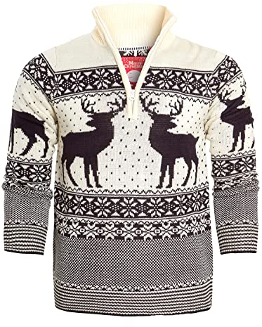 SS7 Mens Christmas Jumper Funnel Neck Fairisle Sweater