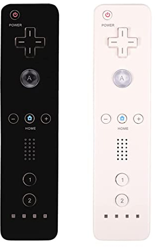 Wii Controller 2 Pack - Wii Remote with Silicone Case and Wrist Strap (black+white)