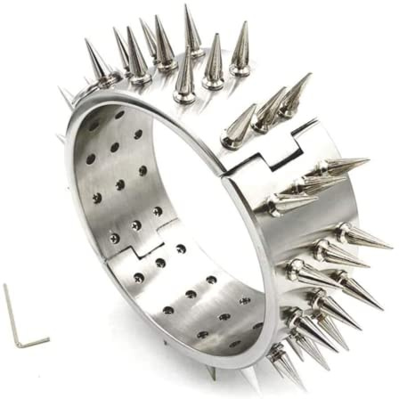 Erotik Edelstahl Halsband Abschließbar O-Ring Slave Collar - Schweres Metall Sex-Halsbänder mit Abnehmbarem 3-Reihigem Spike - SM Bondage Halsfessel Fetisch Sexspielzeug für Paare,Silber,Female