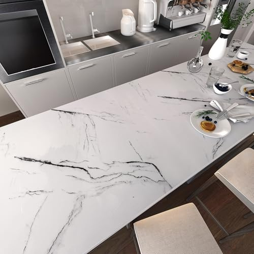 JSEVEM 40CMx3M Weiß Schwarze Marmor Tapete Selbstklebend Glänzend | Glänzend Steinoptik Wasserfest Möbelfolie Küche Möbel Marmortapete Klebefolie Selbstklebende Klebetapete Marmoroptik