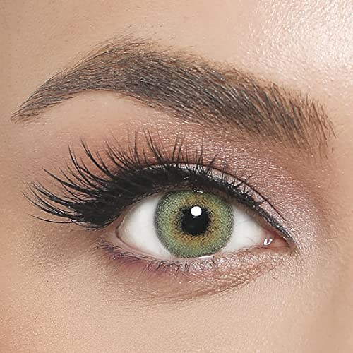 EL' AMORE farbige Kontaktlinsen MINT GREEN – RETRO SERIE, stark deckende Monatslinsen für 6 Monate, Helle Grün-Gelbe Farblinsen, perfekt für dunkle Augen - 1 Paar