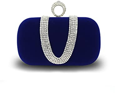 CORIOS Damen Abendtasche Samt Clutch Tasche Glitter Strass Handtasche Glänzend Schultertasche Kette Tasche Elegante Umhängetasche Shining Portemonnaie für Cocktail Party Abendparty Tanzparty Blau