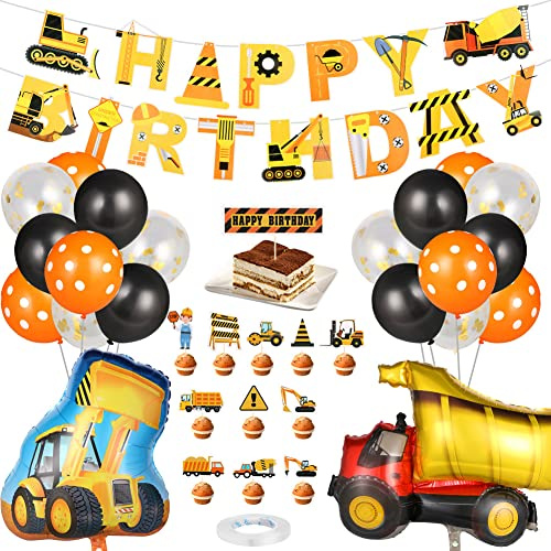 OSDUE Bagger Deko Kindergeburtstag Set, Junge Kindergeburtstag Deko, Traktor Bagger Geburtstagsdeko, Folienballon Luftballon für Kinderzimmer Kindergarten Partydeko