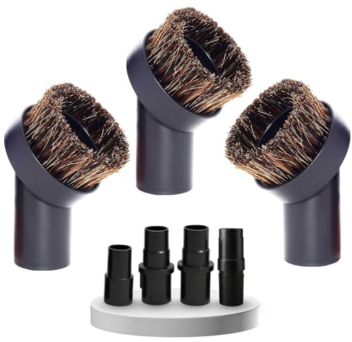 3 PACK 1-1/4 Inch Round HorseHair Vacuum Dust Brush Attachment with Soft Bristle plus 1 3/8 Inch to 1 1/4 Inch Vacuum Hose Adapter | 32MM Vacuum Cleaner Accessories and 35MM to 32MM Converter
