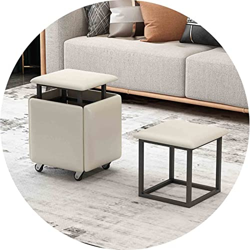 JUNNIU Magic Cube Stools 5 en 1 Silla anidada con Asiento de Cuero y Ruedas, Muebles para el hogar, Comedor, Cocina, otomanas apilables Suaves (tamaño: 45x45x45 cm, Color: Blanco) Decoration