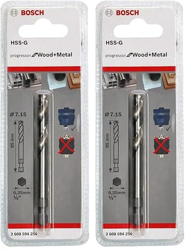Bosch Professional 1x Pilot Drill Bit Plus HSS-G (Socket 3/8 Hexagonal Shank, 7.15 x 85 mm, Accessory Hole Saw) (Pack of 2)