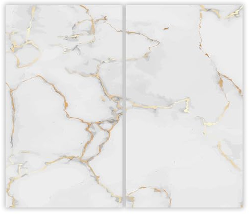 SMTDeco Herdabdeckplatte 2×30×52 cm – ESG gehärtetes Glas, kratzfest & rutschfest – Spritzschutz & Schneidebrett – für Induktion/Ceranfeld – 2-teilig, Motiv Marmor Stein Weiß
