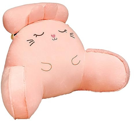 Uaste Lumbar Support Reading Pillow - Comfy Cuddle Cushion for Bed - Ideal For Relaxing, Reading, Gaming - Soothing Adult Backrest Lounge Cushion (Pink Rabbit)