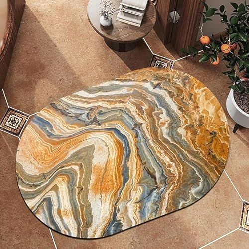 Teppich Oval Kurzflor Modern Design rutschfest Waschbar Teppiche abstraktes Orange Flur Schlafzimmer Küche Wohnzimmer kinderzimmer Oval 120X170CM