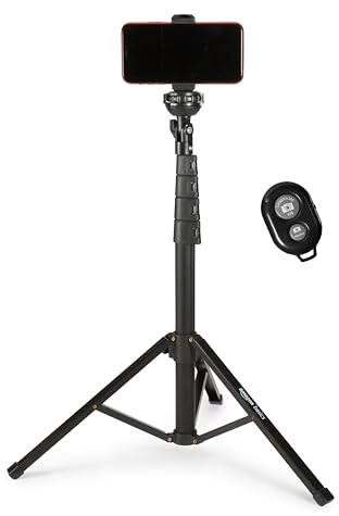 Amazon Basics Extendable Tripod up to 162 cm / 63.7 inches for iPhone Smartphones, Selfie Stick Mode and Phone Tripod Mode, Black