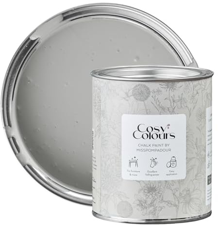 MissPompadour Kreidelack Quiet Moments Grey 750 ml, wasserbasiert | CosyColours, Kreidig Matt, Holzfarbe, Holzlack matt innen, Möbellack, Möbelfarbe ohne Schleifen
