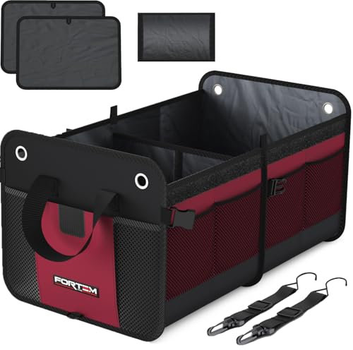 FORTEM Car Boot Organiser, SUV Boot Tidy, Trunk Storage, Collapsible Multi Compartment Car Organiser, Non Slip Bottom, Adjustable Securing Straps, Foldable Cover (50L)