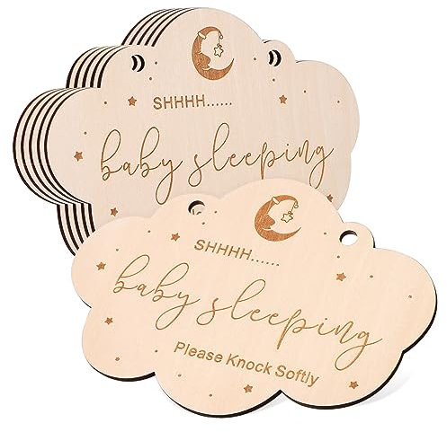OUNONA 6pcs Sleeping Plaques Wooden Door Tags Welcome Home Sign Nursery Supply Front Porch Sign Easy to Hang Decor