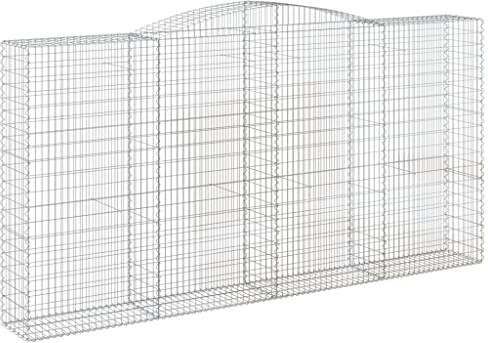 vidaXL Arched Gabion Baskets 400x50x200/220 cm - Galvanized Iron Wire Stone Cages/Silver Retaining Wall for Garden/Patio Decor