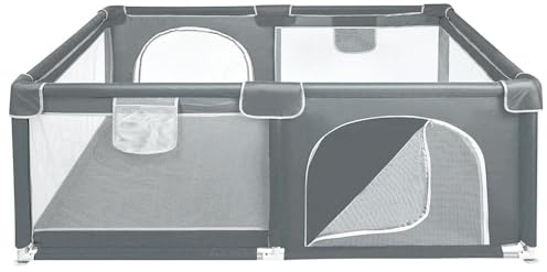 Laufstall für Kinder,Laufstall Baby Faltbar, Laufgitter Baby Faltbar, Rutschfest und Sicher mit CE-Zertifikat, Baby Playpen zum Spielen mit Einfacher Aufstellung-120 * 160 * 66 cm-dunkelgrau