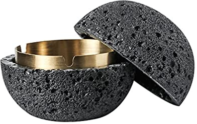 Saiyana Cenicero, modelo luna, cenicero de acero inoxidable con tapa, soporte de metal para cigarrillos