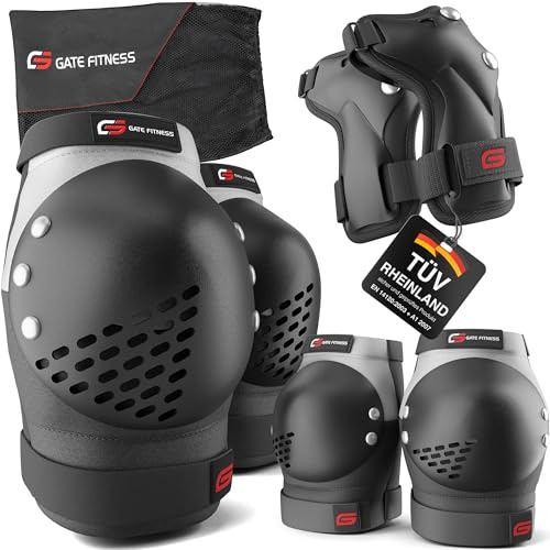 GATE FITNESS® Skyddset för barn och vuxna – skyddsutrustning set [6 delar] knäskydd med handledsskydd och armbågsskydd för inline-sport – skyddsutrustning set för barn