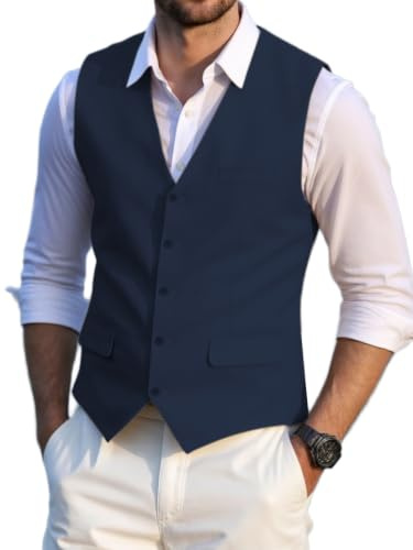 Solovedress Chaleco de traje elegante para hombre, chaleco de lino de verano, para bodas y fiestas