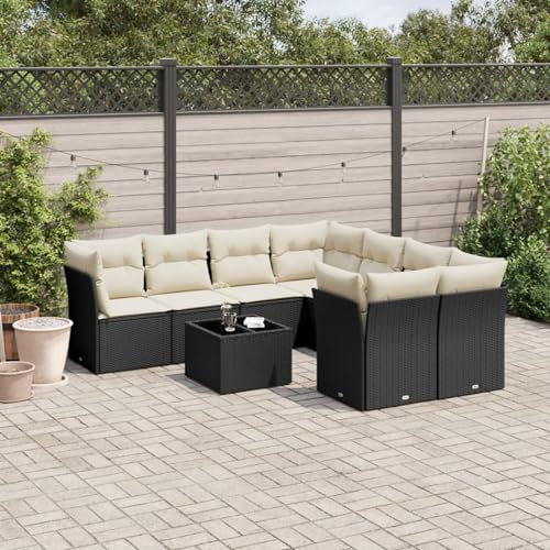 Homgoday Gartensofa-Set 9-teilig mit schwarzen Kissen aus Polyrattan, Outdoor-Sofas für den Garten, Gartenmöbel-Set für den Außenbereich, Gartenmöbel Type3217316