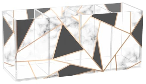 FRODOTGV Goldener geometrischer Stifthalter aus Acryl, 4 Fächer, transparent, Schreibtisch-Organisation, Kunststoff, Make-up-Pinselhalter, Organizer für Schlafzimmer, Bürobedarf