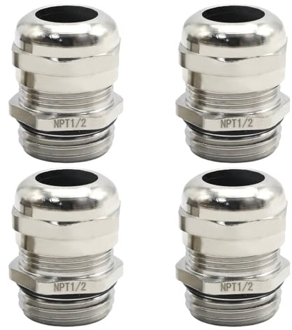 ZUDKSUY 4 Pcs 1/2 NPT Nickel-Plated Copper Cable Gland, Adjustable 6-12mm Cable Glands Joints, Waterproof Connector for Junction Box Electrical Cabinet (Silver)