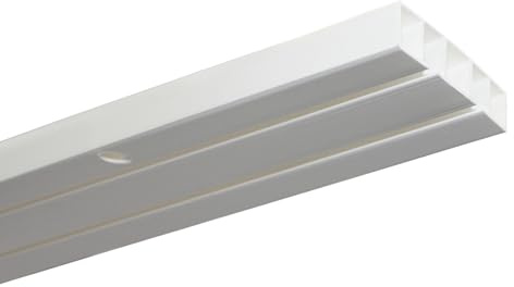 GARDINIA Vorhangschiene, Gebohrt für Deckenmontage, 2-läufige Gardinenschiene, Slim Line, Kunststoff, 210 cm, Weiß