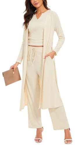 Atxnn Pigiama da Donna 3 Pezzi Set Pigiami Donna Elegante Canotta Pantaloni Cardigan a Maniche Lunghe Abbigliamento da Notte Morbido da Casa Casual