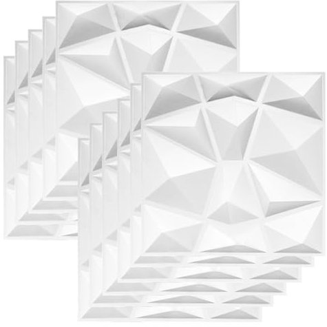 Fosoloni 12 Stück 3d Wandpaneele，Wandpaneel Diamant，30 × 30cm Paneele Wand Selbstklebend Weiß, PVC Gaming Room Wandpaneele, für Dekoration von Wohnzimmer, Schlafzimmer, Badezimmer