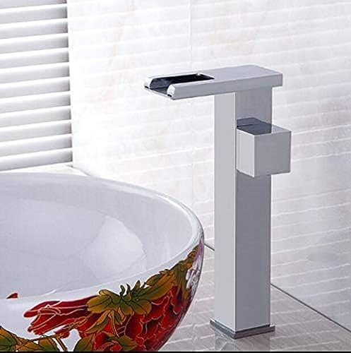 Kitchen Sink Taps Basin Faucet Chrome Led Faucet Waterfall Faucet Square Bathroom Basin Faucet Sink Mixer with Two Pcs 50Cm Plumbing Hoses-Tall Chrome No Led,Tall Chrome No Led