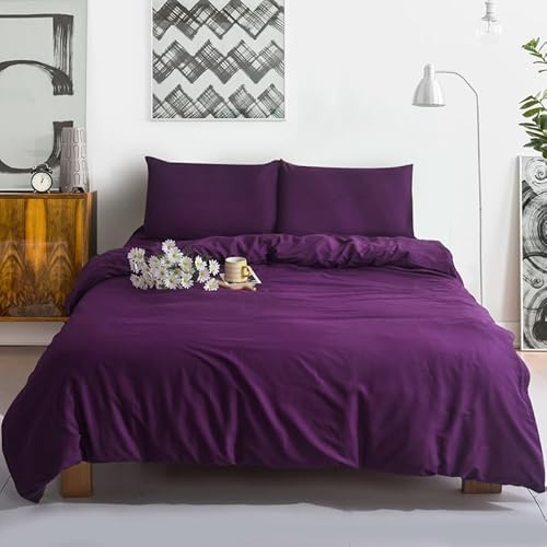 WEAVERS: 3-Piece Luxurious Microfiber Duvet Set - Super Soft Cotton-like Feel, Breathable, Duvet cover with Pillowcases. (Colour Purple Size Single)