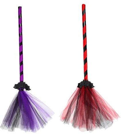 Alasum Halloween Decorations Bat Mesh Witch Broom Hanging Decor Witch Broom Adorn Cosplay Props
