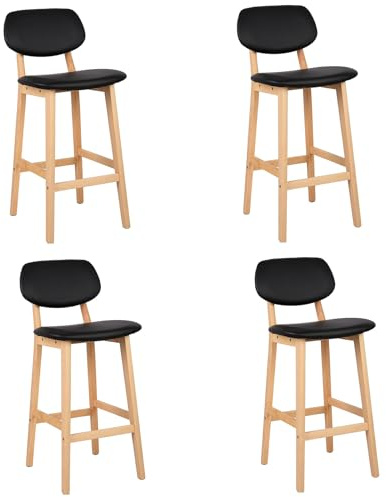 WOLTU Barhocker 4er Set Barstühle gut gepolsterte Sitzfläche und Rücklehne aus Kunstleder Design Stuhl Holz Schwarz, BH51sz-4