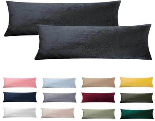 Soifox Seitenschläferkissen Bezug 40 x 145-2er Set Anthrazit Samt Kissenbezug für Seitenschläferkissen Weich Flauschig Kuschelig Kissenbezüge Deko Kissen Sofakissen Lendenkissen