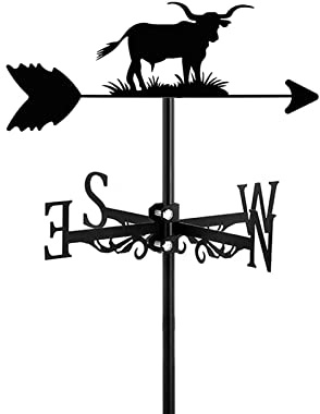TIECHUINIUB Decoración de metal Bull Weather Hábito para techo al aire libre instalación de jardín veleta herramienta de medición indicador de dirección del viento abrigo, -Negro B |||Toro
